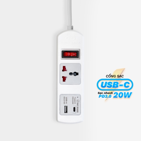 Ổ cắm điện Honjianda Mã 04/05/06 tích hợp sạc nhanh USB-C PD3.0 20W