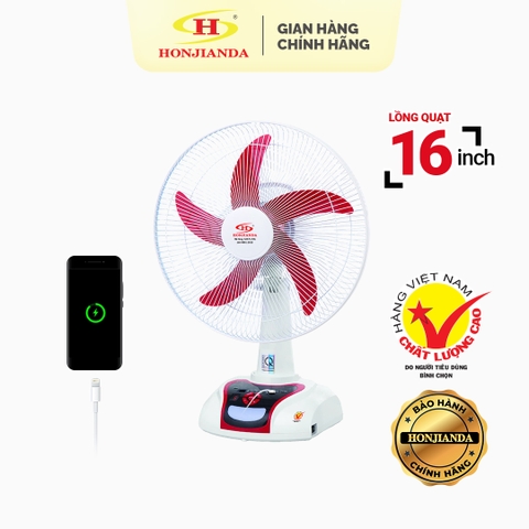 Quạt Sạc Tích Điện để bàn AC&DC 16 inch Honjianda FL616 - có đèn LED hỗ trợ cúp điện