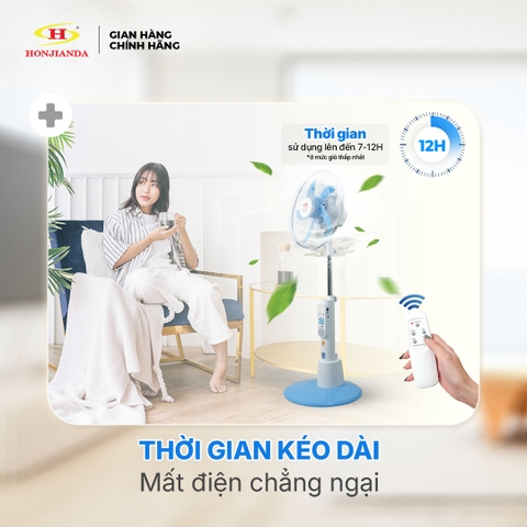 Quạt Sạc Tích Điện để bàn AC&DC 16 inch Honjianda FL716 - có đèn LED & USB hỗ trợ cúp điện