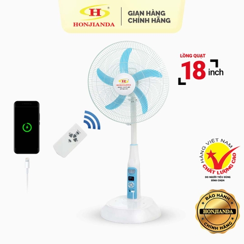 Quạt sạc tích điện AC/DC 18 inch Honjianda FL-803 - có remote điều khiển, đèn LED hỗ trợ cúp điện