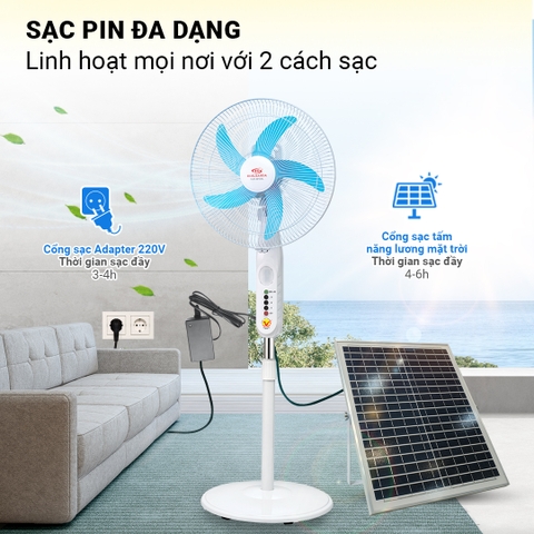 Quạt sạc năng lượng mặt trời AC/DC Honjianda FL3816/3616 - có kèm tấm năng lượng mặt trời