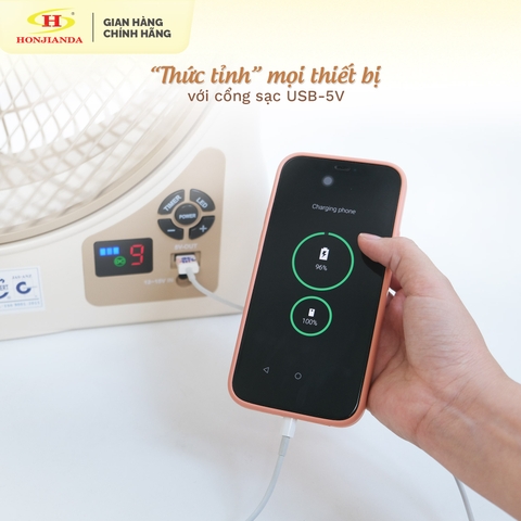 Quạt sạc tích điện AC/DC 16 inch Honjianda FL-601 - có remote điều khiển, đèn LED hỗ trợ cúp điện