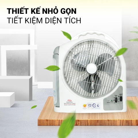 Quạt sạc tích điện 10 inch dạng hộp Honjianda HJD FL213 - có tích hợp đèn LED hỗ trợ cúp điện