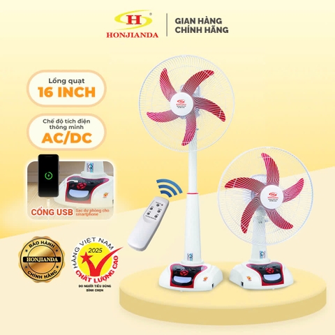 Quạt Sạc Tích Điện để bàn AC&DC 16 inch Honjianda FL616 - có đèn LED hỗ trợ cúp điện