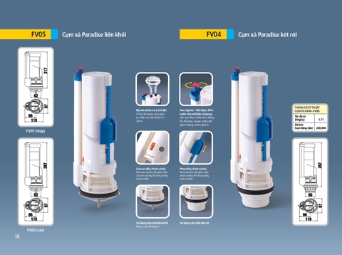 Bộ xả bồn cầu 2 nút nhấn dòng phổ thông Paradise