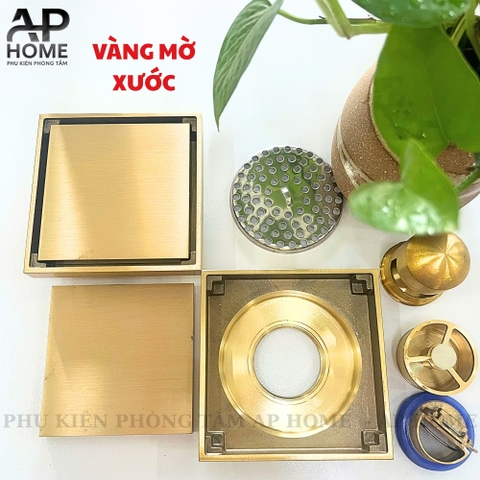 Phễu thu sàn đồng thau đúc nguyên khối mặt vuông nhiều màu lỗ thoát ống 60 90  -  Vàng mờ xước,10x10cm