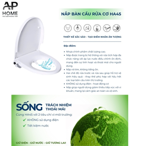 Nắp bồn cầu HA45 rửa cơ