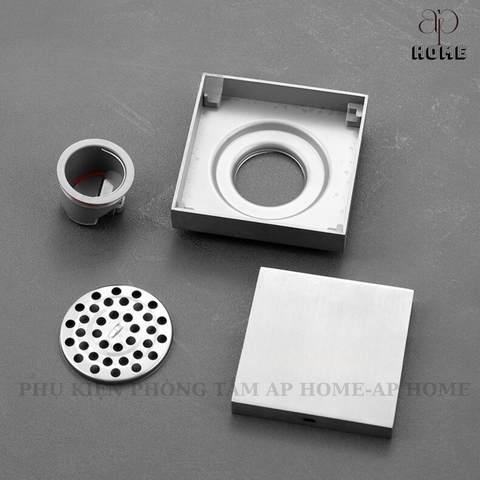 Phễu thoát sàn INOX đúc vuông ô gạch 10x10 và 12x12cm màu xám đen chống hôi chống côn trùng BẠC 10x10,Nhựa nắp đậy Ø42-60