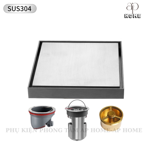 Phễu thoát sàn INOX đúc vuông ô gạch 10x10 và 12x12cm màu xám đen chống hôi chống côn trùng BẠC 10x10,Nhựa nắp đậy Ø42-60