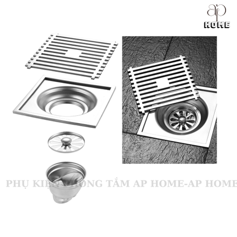Phễu thoát sàn chống hôi chống côn trùng lưới INOX 304 đúc loại dày - Lưới xám 12x12 Inox lật lớn