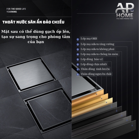 Phễu thu sàn đồng thau đúc nguyên khối mặt vuông nhiều màu lỗ thoát ống 60 90  -  Đen mờ,12x12cm