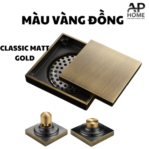 Phễu thu sàn đồng thau đúc nguyên khối mặt vuông nhiều màu lỗ thoát ống 60 90  -  Vàng đồng,10x10cm