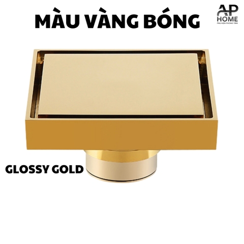 Phễu thu sàn đồng thau đúc nguyên khối mặt vuông nhiều màu lỗ thoát ống 60 90  -  Vàng bóng,12x12cm