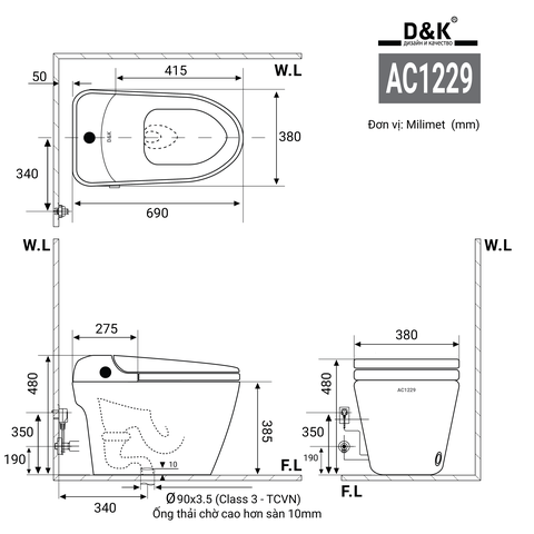 Bồn cầu 1 Khối DK AC1229