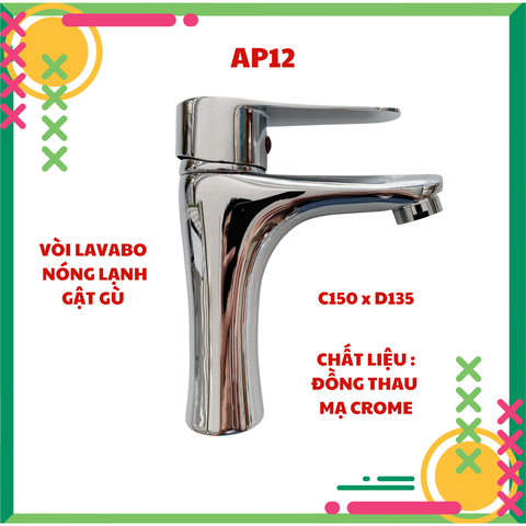 Vòi lavabo rửa mặt nóng lạnh thân to cao cấp , chất liệu đồng thau mạ cromecao 20-30cm