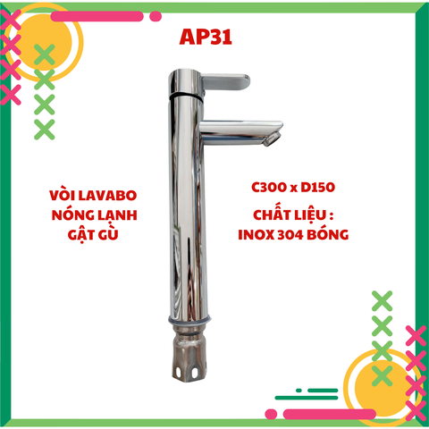 Vòi lavabo rửa mặt nóng lạnh thân to cao cấp , chất liệu đồng thau mạ cromecao 20-30cm