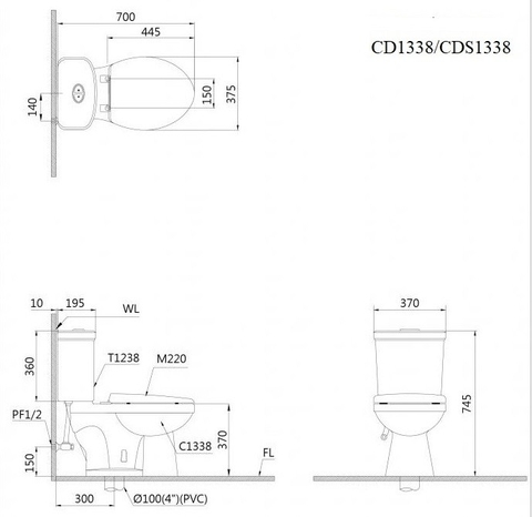 Bồn Cầu 2 Khối CAESAR Nắp Êm CDS1338