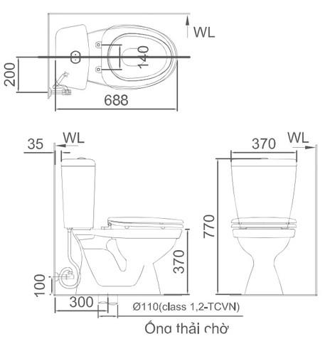 Bồn Cầu 2 Khối INAX C-108VA (2 nhấn – Nắp thường)