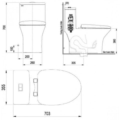 Bồn Cầu 1 Khối VIGLACERA V72 (700) ( Nano Titan, PK 2N, nắp êm V68, xả vanh) + Xịt VG826