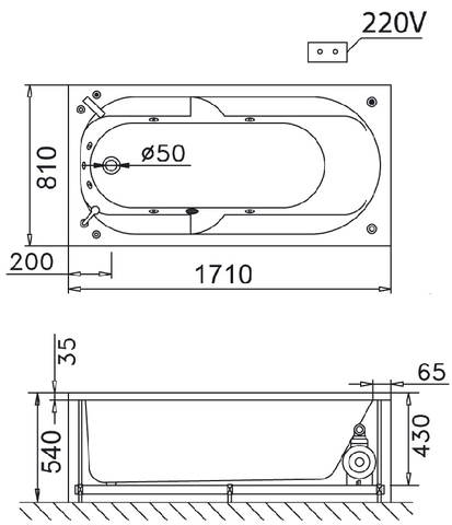 Bồn tắm nằm CAESAR 1700cm chân yếm trái AT0170L(R)