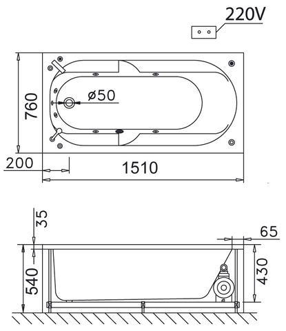 Bồn Tắm 15M Chân Yếm Phải CAESAR AT0150L(R)
