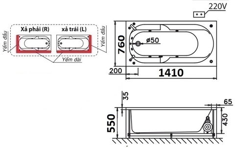 Bồn Tắm Chân Yếm Trái 1400cm CAESAR AT0640L(R)