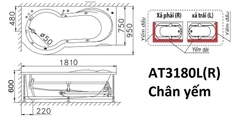 Bồn Tắm Xây 1800cm CAESAR AT3180L(R)