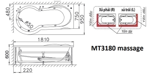 Bồn Tắm Massage Yếm Trái CAESAR 1810cm MT3180L(R)