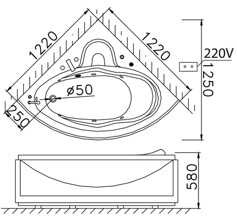 Bồn tắm góc massage chân yếm 1210cm CAESAR MT5120