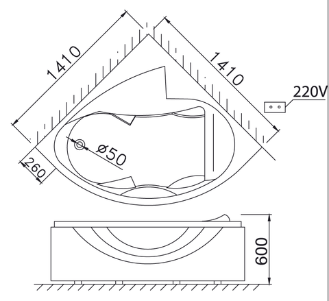 Bồn tắm góc massage có chân yếm CAESAR 1340cm MT5140