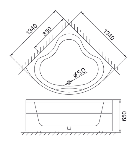 Bồn tắm góc không chân yếm CAESAR 134cm AT5133A