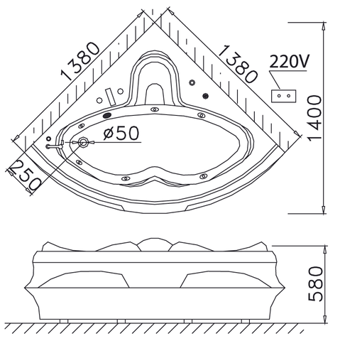 Bồn tắm góc có chân yếm CAESAR AT5132