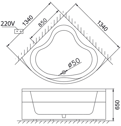 Bồn tắm góc massage có chân yếm CAESAR 1340cm MT5133