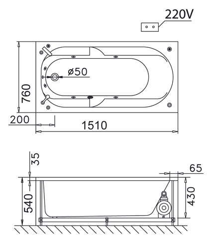 Bồn Tắm Massage Xây 1500cm CAESAR MT0250