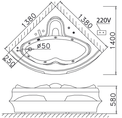 Bồn Tắm Góc Massage Có Chân Yếm CAESAR 1380cm MT5132