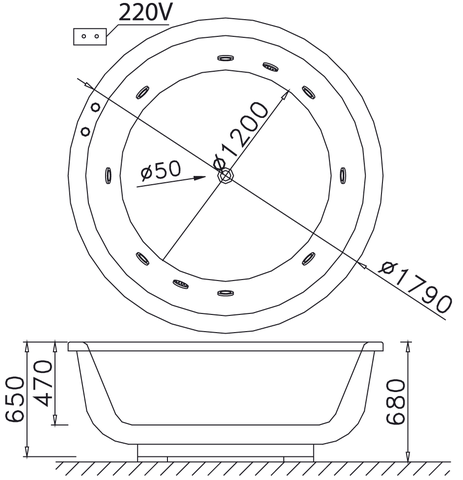 Bồn tắm massage tròn không chân yếm 1790cm CAESAR MT6470A