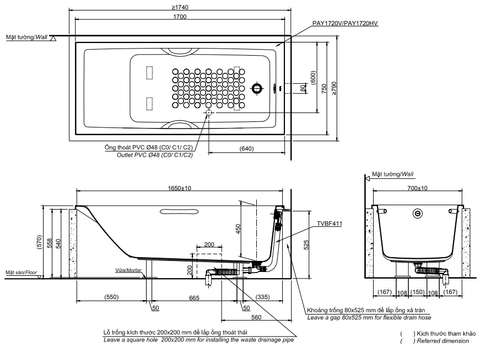 Bồn Tắm TOTO PAY1720HV+TVBF411