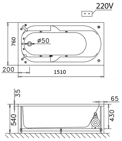 Bồn Tắm Massage Xây 1500cm CAESAR MT0150