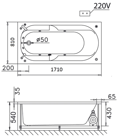 Bồn Tắm Massage Xây 1700cm CAESAR MT0170