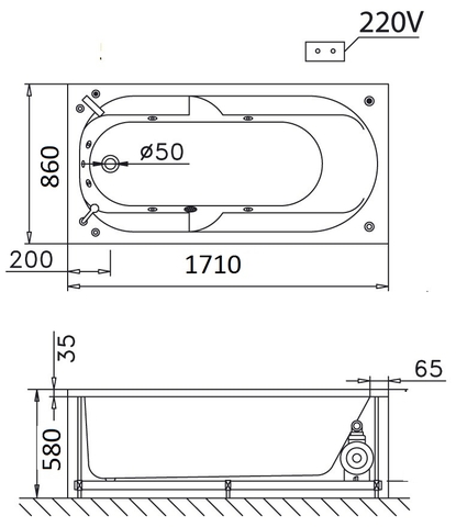Bồn Tắm Massage Xây 1700cm CAESAR MT0570
