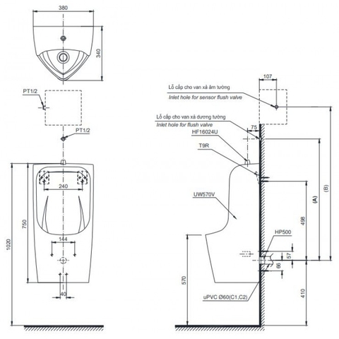Bồn tiểu nam treo tường TOTO UT570T