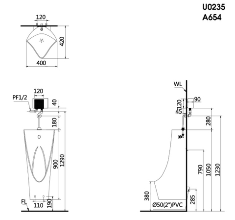 Bồn Tiểu Nam CAESAR Treo Tường U0235