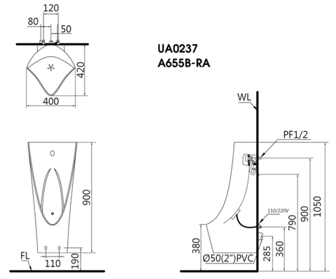 Bồn tiểu nam cảm ứng thông minh CAESAR Đặt sàn UA0237