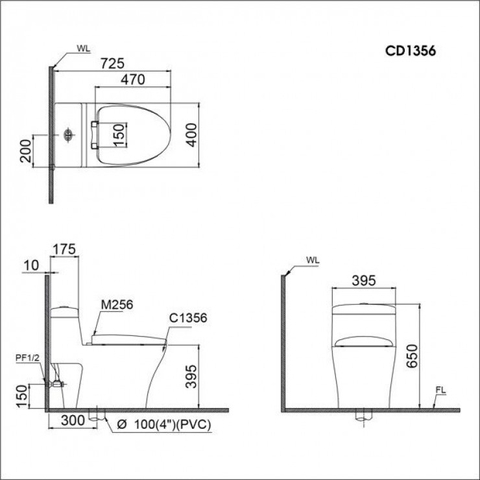 Bồn cầu 1 khối nắp Điện Tử CAESAR CD1356+TAF200H