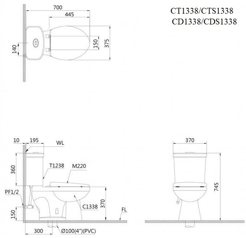 Bồn Cầu 2 Khối Xả Nhấn ơn CAESAR Nắp Êm CTS1338