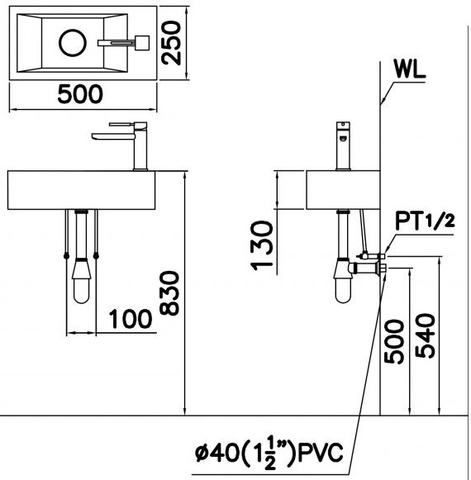 Lavabo Treo Tường Chữ Nhật Nhỏ CAESAR LF5239S
