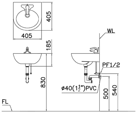 Lavabo Treo Tường Không Chân CAESAR L2140