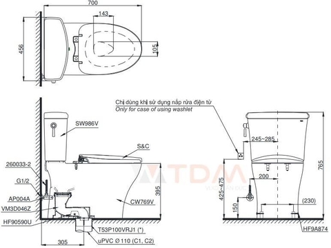 Bồn Cầu 2 Khối TOTO CS986GT2