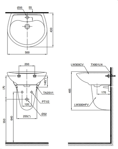 Lavabo Treo Tường TOTO LHT300CR