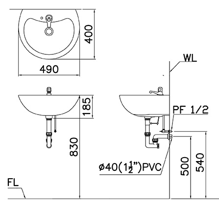 Lavabo Treo Tường CAESAR L2150/P2443 Kèm Chân Treo